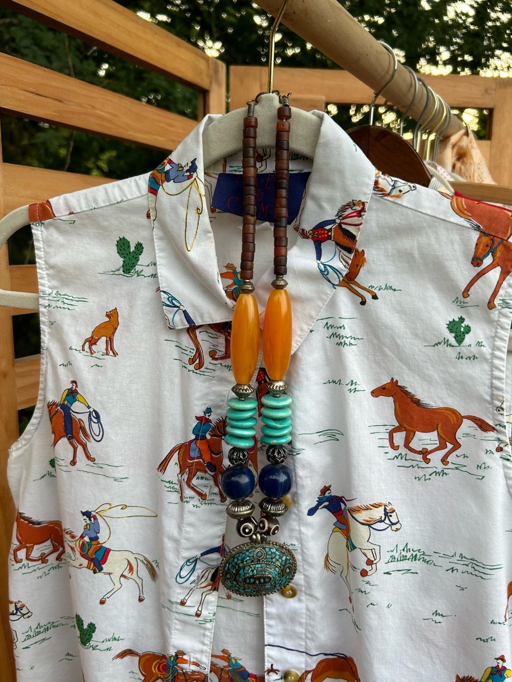 Vintage Chunky Boho Mosiac Tribal Pendant Southwest Style Stone Necklace